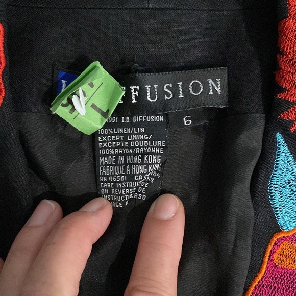 Vintage I.B. DIFFUSION Linen Embroidered Blazer Jacket SIZE 6 - Picture 4 of 7